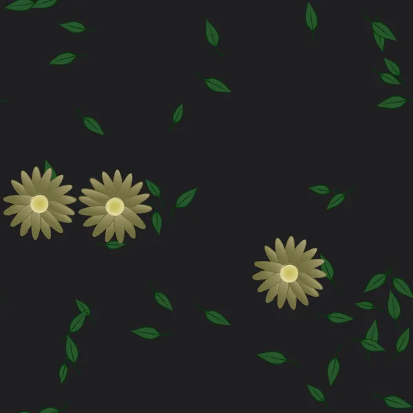 Flores Abstractas Con Hojas Verdes Patrón Sin Costura Ilustración Vectorial — Vector de stock