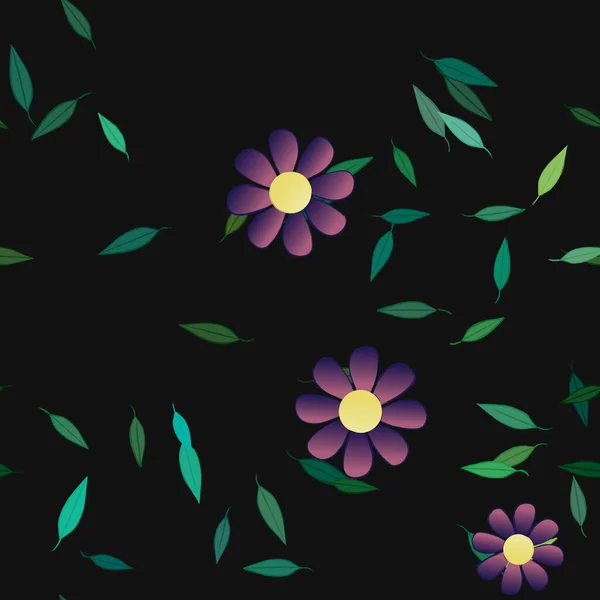 Flores Abstractas Con Hojas Verdes Patrón Sin Costura Ilustración Vectorial — Archivo Imágenes Vectoriales