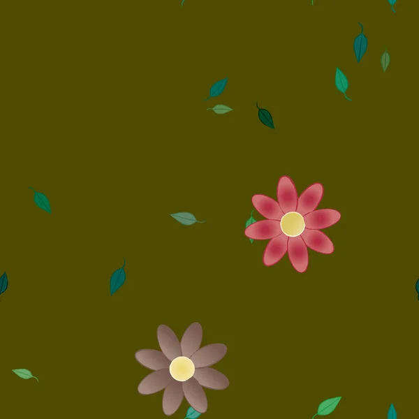 Flores Abstractas Con Hojas Verdes Patrón Sin Costura Ilustración Vectorial — Archivo Imágenes Vectoriales