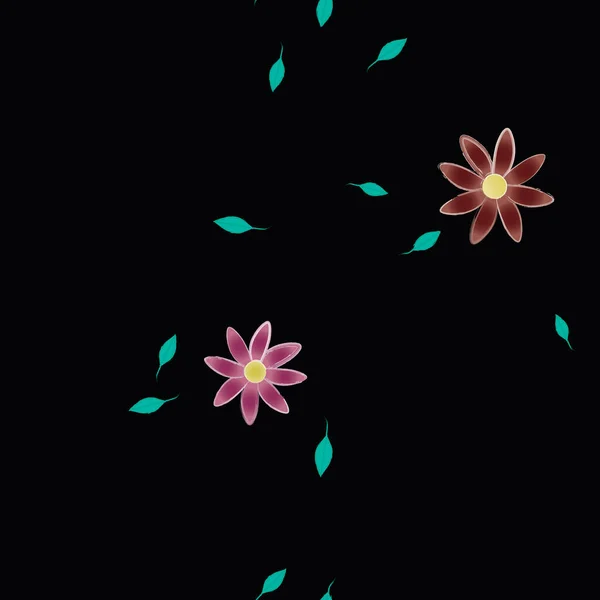 Flores Abstractas Con Hojas Verdes Patrón Sin Costura Ilustración Vectorial — Vector de stock