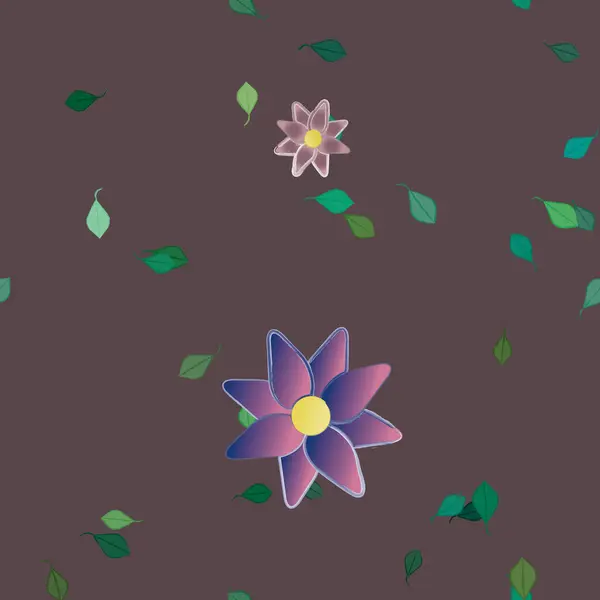 Flores Abstractas Con Hojas Verdes Patrón Sin Costura Ilustración Vectorial — Archivo Imágenes Vectoriales