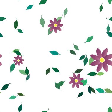 Yeşil yapraklı soyut çiçekler pürüzsüz desen, vektör çizimi