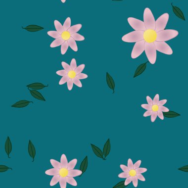 Yeşil yapraklı soyut çiçekler pürüzsüz desen, vektör çizimi