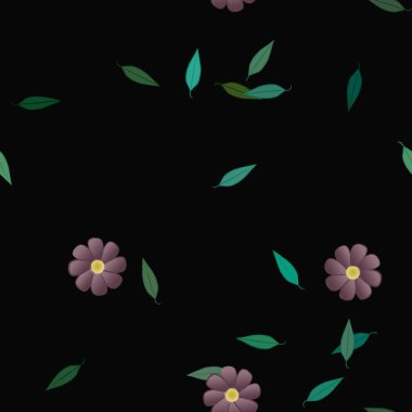 Yeşil yapraklı soyut çiçekler pürüzsüz desen, vektör çizimi