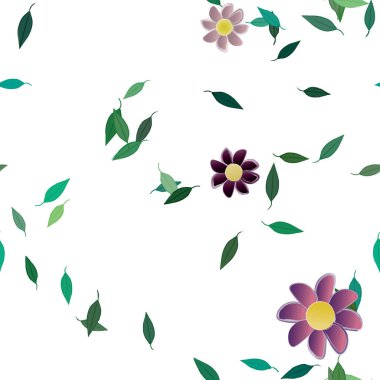 Yeşil yapraklı soyut çiçekler pürüzsüz desen, vektör çizimi
