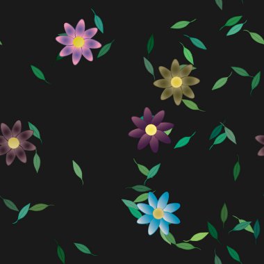 Yeşil yapraklı soyut çiçekler pürüzsüz desen, vektör çizimi