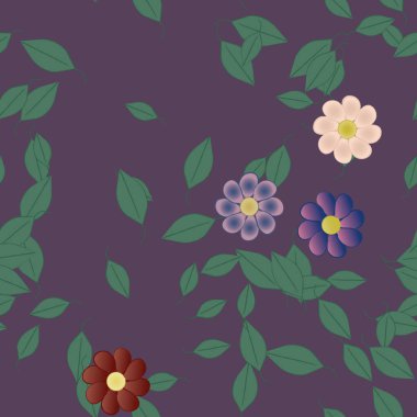 Yeşil yapraklı soyut çiçekler pürüzsüz desen, vektör çizimi