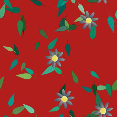 Yeşil yapraklı soyut çiçekler pürüzsüz desen, vektör çizimi