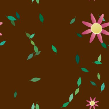 Yeşil yapraklı soyut çiçekler pürüzsüz desen, vektör çizimi