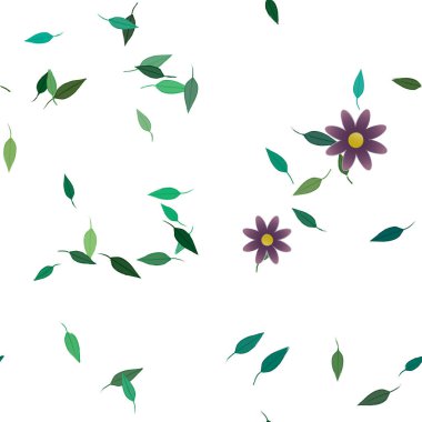 Yeşil yapraklı soyut çiçekler pürüzsüz desen, vektör çizimi