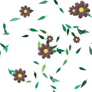 Yeşil yapraklı soyut çiçekler pürüzsüz desen, vektör çizimi