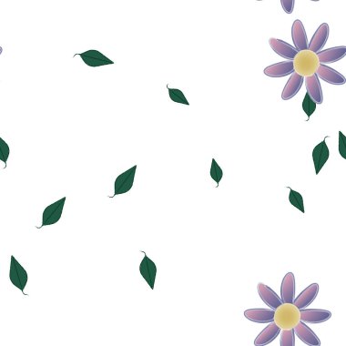 Yeşil yapraklı soyut çiçekler pürüzsüz desen, vektör çizimi