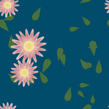 Yeşil yapraklı soyut çiçekler pürüzsüz desen, vektör çizimi