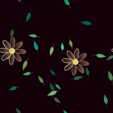 Yeşil yapraklı soyut çiçekler pürüzsüz desen, vektör çizimi