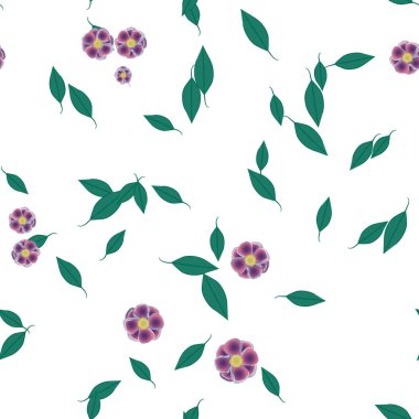 Yeşil yapraklı soyut çiçekler pürüzsüz desen, vektör çizimi