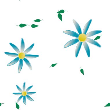 Yeşil yapraklı soyut çiçekler pürüzsüz desen, vektör çizimi