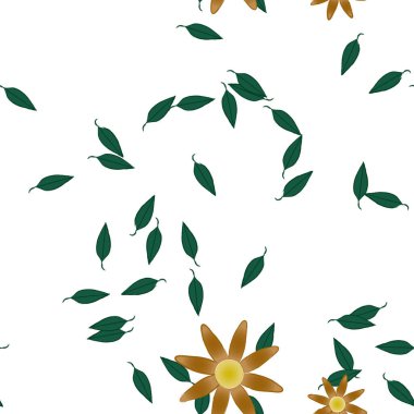 Yeşil yapraklı soyut çiçekler pürüzsüz desen, vektör çizimi