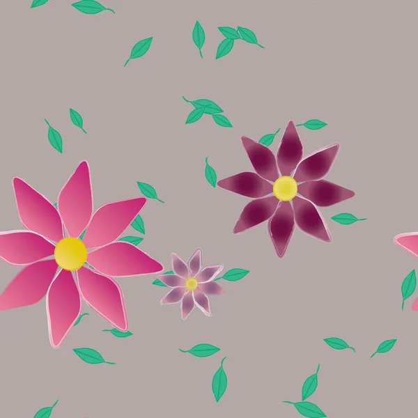 Flores Abstractas Con Hojas Verdes Patrón Sin Costura Ilustración Vectorial — Vector de stock