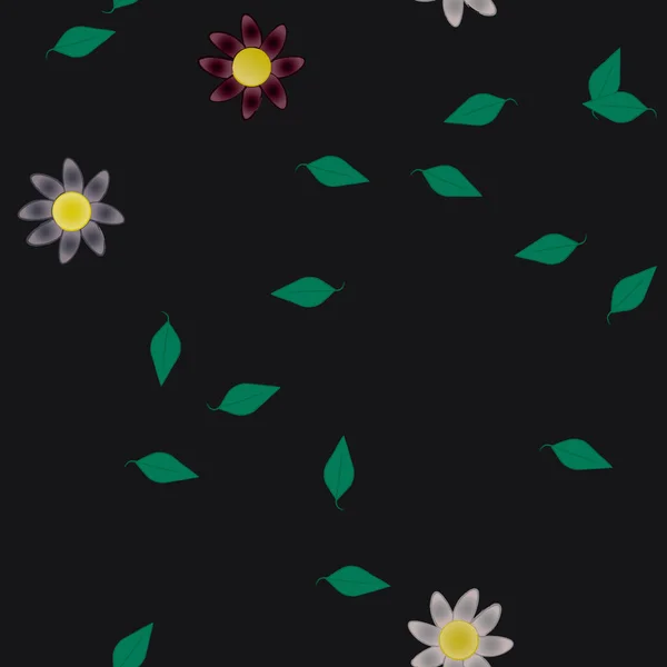 Flores Abstractas Con Hojas Verdes Patrón Sin Costura Ilustración Vectorial — Vector de stock