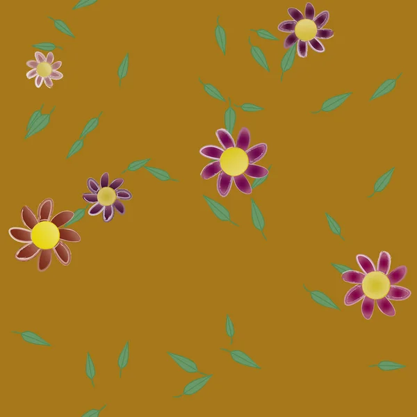 Flores Abstractas Con Hojas Verdes Patrón Sin Costura Ilustración Vectorial — Archivo Imágenes Vectoriales