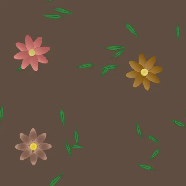 Flores Com Folhas Sem Costura Fundo Ilustração Vetorial — Vetor de Stock