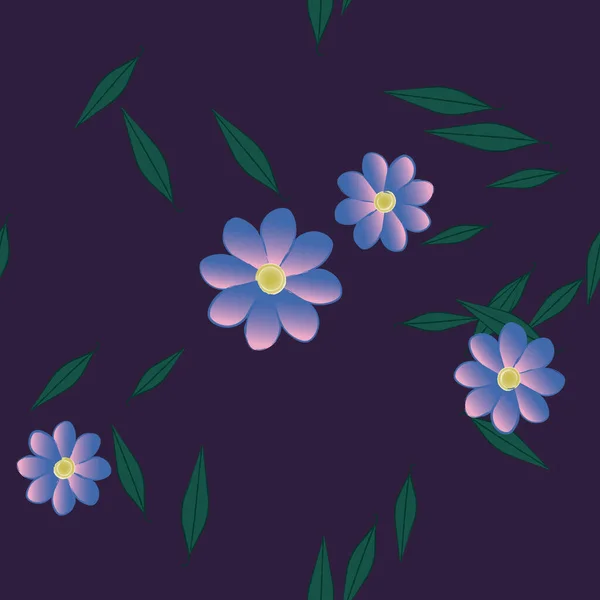 Fleurs Abstraites Avec Des Feuilles Vertes Motif Sans Couture Illustration — Image vectorielle