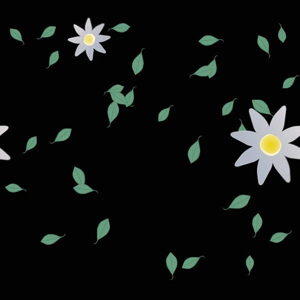 Abstrakta Blommor Med Gröna Blad Sömlös Mönster Vektor Illustration — Stock vektor