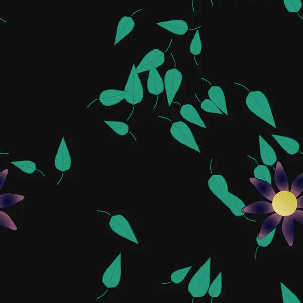 Fleurs Abstraites Avec Des Feuilles Vertes Motif Sans Couture Illustration — Image vectorielle