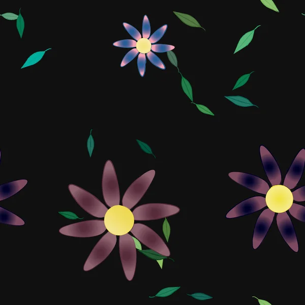 Flores Abstractas Con Hojas Verdes Patrón Sin Costura Ilustración Vectorial — Archivo Imágenes Vectoriales