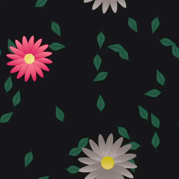 Flores Abstractas Con Hojas Verdes Patrón Sin Costura Ilustración Vectorial — Vector de stock