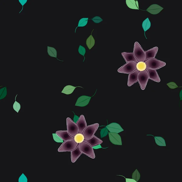 Fleurs Avec Feuilles Fond Sans Couture Illustration Vectorielle — Image vectorielle