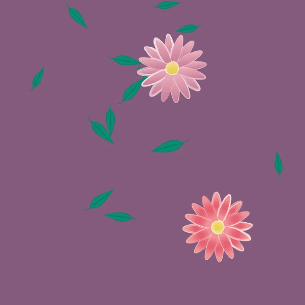 Flores Abstractas Con Hojas Verdes Patrón Sin Costura Ilustración Vectorial — Vector de stock