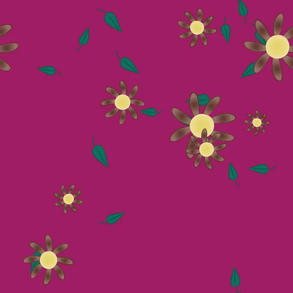 Fleurs Abstraites Avec Des Feuilles Vertes Motif Sans Couture Illustration — Image vectorielle