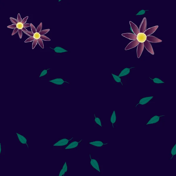 Fleurs Abstraites Avec Des Feuilles Vertes Motif Sans Couture Illustration — Image vectorielle