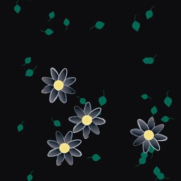 Fleurs Abstraites Avec Des Feuilles Vertes Motif Sans Couture Illustration — Image vectorielle