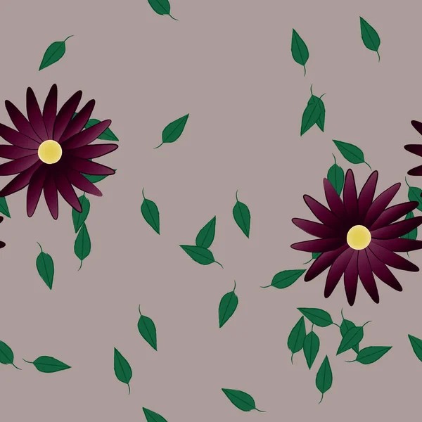 Blumen Mit Blättern Nahtloser Hintergrund Vektorillustration — Stockvektor