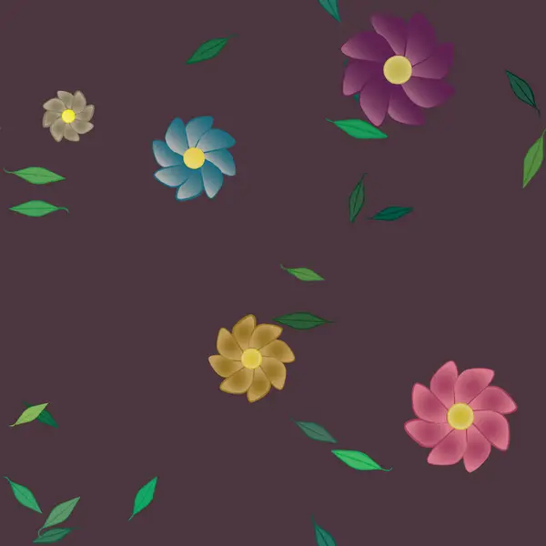 Flores Abstractas Con Hojas Verdes Patrón Sin Costura Ilustración Vectorial — Vector de stock