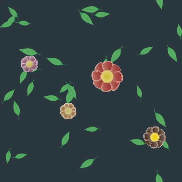 Flores Abstractas Con Hojas Verdes Patrón Sin Costura Ilustración Vectorial — Vector de stock