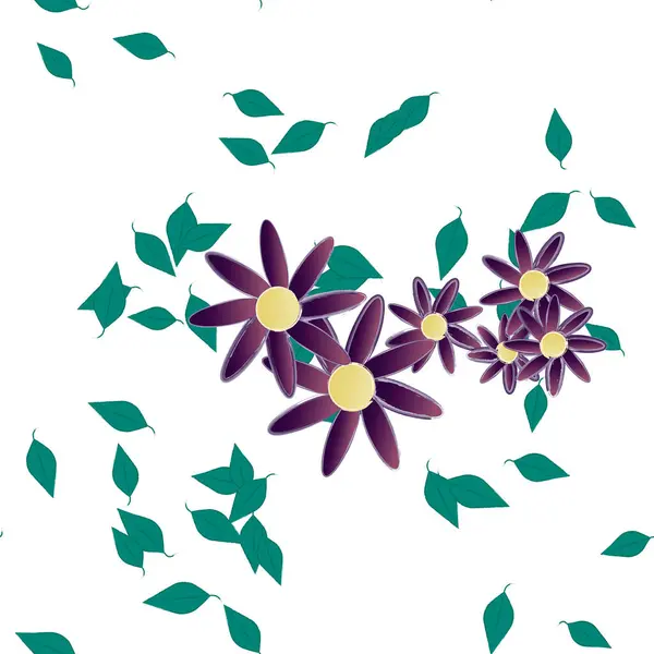 Flores Abstractas Con Hojas Verdes Patrón Sin Costura Ilustración Vectorial — Vector de stock