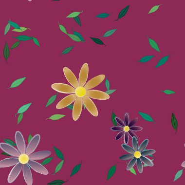 Yeşil yapraklı soyut çiçekler pürüzsüz desen, vektör çizimi