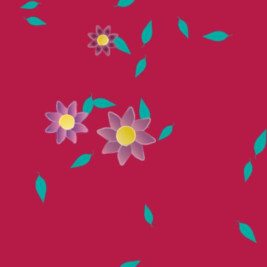 Yeşil yapraklı soyut çiçekler pürüzsüz desen, vektör çizimi