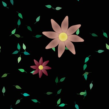 Yeşil yapraklı soyut çiçekler pürüzsüz desen, vektör çizimi