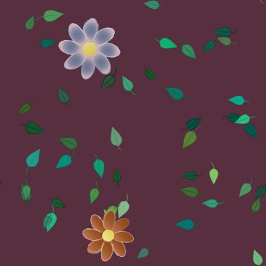 Yeşil yapraklı soyut çiçekler pürüzsüz desen, vektör çizimi