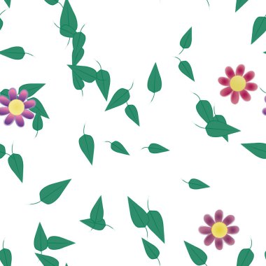 Yeşil yapraklı soyut çiçekler pürüzsüz desen, vektör çizimi