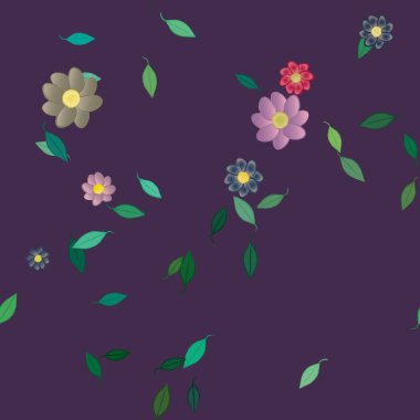 Yeşil yapraklı soyut çiçekler pürüzsüz desen, vektör çizimi