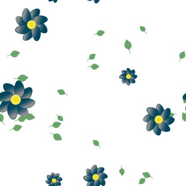 Yeşil yapraklı soyut çiçekler pürüzsüz desen, vektör çizimi