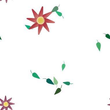 Yeşil yapraklı soyut çiçekler pürüzsüz desen, vektör çizimi