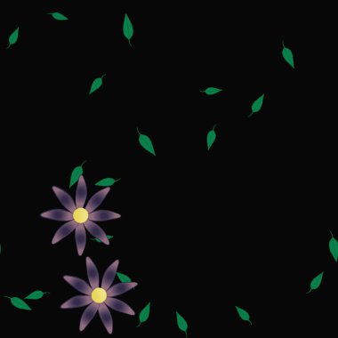 Yeşil yapraklı soyut çiçekler pürüzsüz desen, vektör çizimi