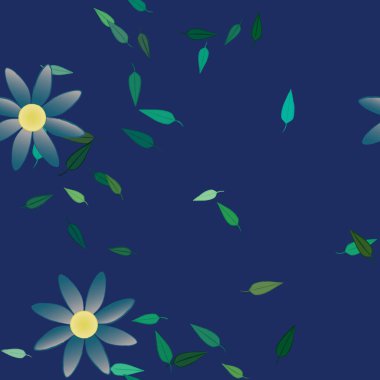 Yeşil yapraklı soyut çiçekler pürüzsüz desen, vektör çizimi