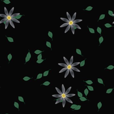 Yeşil yapraklı soyut çiçekler pürüzsüz desen, vektör çizimi